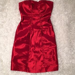 Shimmering Satin Red Strapless Calvin Klein Dress